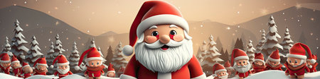 Charming Santa and elves in snowy setting, displaying various expressions. Perfect for festive holiday projectsの素材