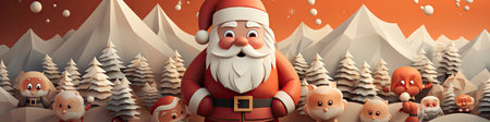 Charming Santa and elves in snowy setting, displaying various expressions. Perfect for festive holiday projectsの素材