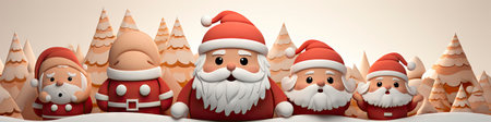 Charming Santa and elves in snowy setting, displaying various expressions. Perfect for festive holiday projectsの素材