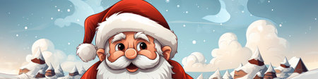 Charming Santa and elves in snowy setting, displaying various expressions. Perfect for festive holiday projectsの素材
