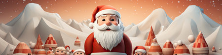 Charming Santa and elves in snowy setting, displaying various expressions. Perfect for festive holiday projectsの素材