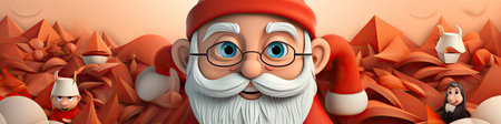 Charming Santa and elves in snowy setting, displaying various expressions. Perfect for festive holiday projectsの素材