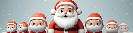 Charming Santa and elves in snowy setting, displaying various expressions. Perfect for festive holiday projectsの素材
