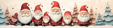 Charming Santa and elves in snowy setting, displaying various expressions. Perfect for festive holiday projectsの素材