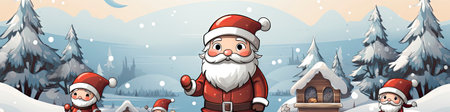 Charming Santa and elves in snowy setting, displaying various expressions. Perfect for festive holiday projectsの素材