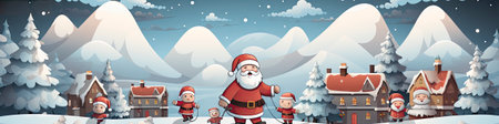 Charming Santa and elves in snowy setting, displaying various expressions. Perfect for festive holiday projectsの素材