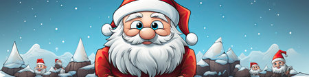 Charming Santa and elves in snowy setting, displaying various expressions. Perfect for festive holiday projectsの素材