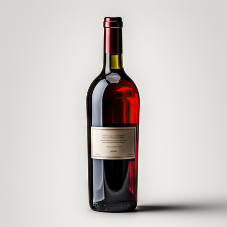 Red Wine bottle and glass on white backgroundの写真素材