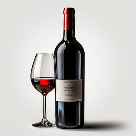 Red Wine bottle and glass on white backgroundの写真素材