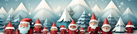 Merry Christmas and happy new year greeting card with cute Santa Claus, deer and snowmanの素材