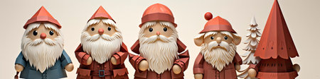 Merry Christmas and happy new year greeting card with cute Santa Claus, deer and snowmanの素材