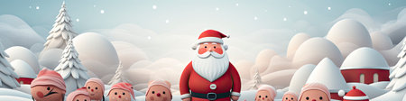 Merry Christmas and happy new year greeting card with cute Santa Claus, deer and snowmanの素材