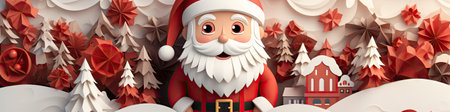 Merry Christmas and happy new year greeting card with cute Santa Claus, deer and snowmanの素材