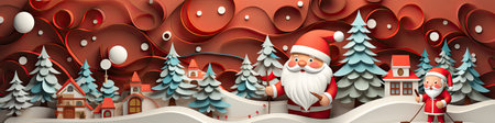 Merry Christmas and happy new year greeting card with cute Santa Claus, deer and snowmanの素材