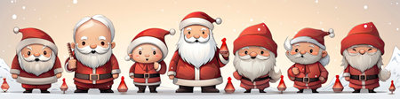 Merry Christmas and happy new year greeting card with cute Santa Claus, deer and snowmanの素材