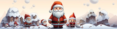 Merry Christmas and happy new year greeting card with cute Santa Claus, deer and snowmanの素材
