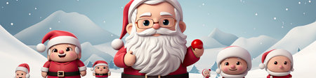 Merry Christmas and happy new year greeting card with cute Santa Claus, deer and snowmanの素材