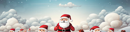 Merry Christmas and happy new year greeting card with cute Santa Claus, deer and snowmanの素材