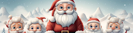 Merry Christmas and happy new year greeting card with cute Santa Claus, deer and snowmanの素材