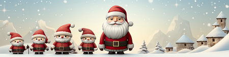 Merry Christmas and happy new year greeting card with cute Santa Claus, deer and snowmanの素材
