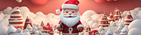 Merry Christmas and happy new year greeting card with cute Santa Claus, deer and snowmanの素材