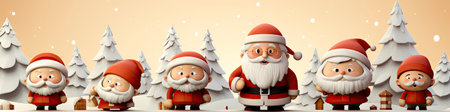 Merry Christmas and happy new year greeting card with cute Santa Claus, deer and snowmanの素材
