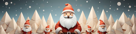 Merry Christmas and happy new year greeting card with cute Santa Claus, deer and snowmanの素材