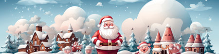 Merry Christmas and happy new year greeting card with cute Santa Claus, deer and snowmanの素材