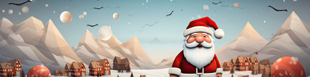 Merry Christmas and happy new year greeting card with cute Santa Claus, deer and snowmanの素材