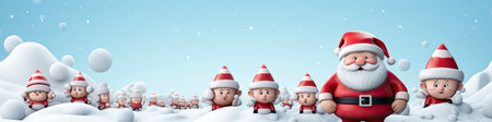 Merry Christmas and happy new year greeting card with cute Santa Claus, deer and snowmanの素材