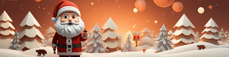Merry Christmas and happy new year greeting card with cute Santa Claus, deer and snowmanの素材