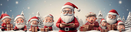 Set of cartoon Christmas illustrations isolated on whiteの素材