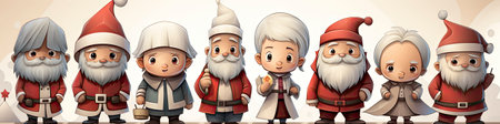 Merry Christmas and happy new year greeting card with cute Santa Claus collection. Holiday cartoon characters setの素材