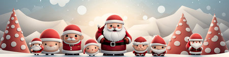 Merry Christmas and happy new year greeting card with cute Santa Claus collection. Holiday cartoon characters setの素材