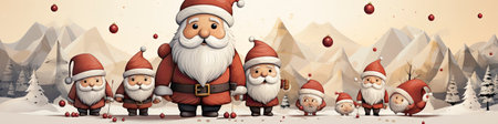 Merry Christmas and happy new year greeting card with cute Santa Claus collection. Holiday cartoon characters setの素材