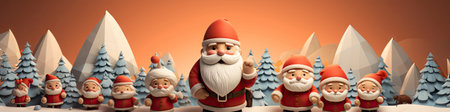Merry Christmas and happy new year greeting card with cute Santa Claus collection. Holiday cartoon characters setの素材