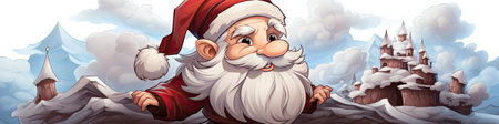 Merry Christmas and happy new year greeting card with cute Santa Claus collection. Holiday cartoon characters setの素材