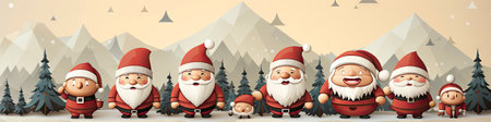Merry Christmas and happy new year greeting card with cute Santa Claus collection. Holiday cartoon characters setの素材