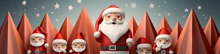 Merry Christmas and happy new year greeting card with cute Santa Claus collection. Holiday cartoon characters setの素材