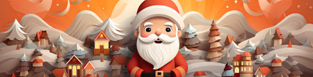 Merry Christmas and happy new year greeting card with cute Santa Claus collection. Holiday cartoon characters setの素材