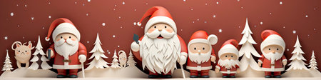 Merry Christmas and happy new year greeting card with cute Santa Claus collection. Holiday cartoon characters setの素材