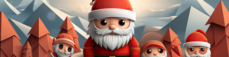 Merry Christmas and happy new year greeting card with cute Santa Claus collection. Holiday cartoon characters setの素材