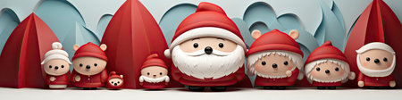 Merry Christmas and happy new year greeting card with cute Santa Claus collection. Holiday cartoon characters setの素材