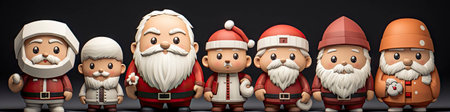 Merry Christmas and happy new year greeting card with cute Santa Claus collection. Holiday cartoon characters setの素材