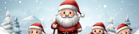 Merry Christmas and happy new year greeting card with cute Santa Claus collection. Holiday cartoon characters setの素材