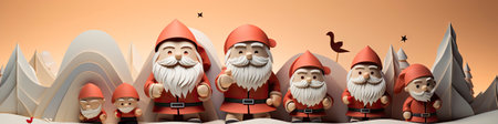 Merry Christmas and happy new year greeting card with cute Santa Claus collection. Holiday cartoon characters setの素材