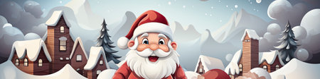 Merry Christmas and happy new year greeting card with cute Santa Claus collection. Holiday cartoon characters setの素材
