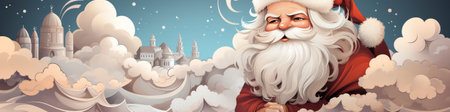 Merry Christmas and happy new year greeting card with cute Santa Claus collection. Holiday cartoon characters setの素材