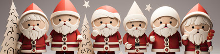 Merry Christmas and happy new year greeting card with cute Santa Claus collection. Holiday cartoon characters setの素材