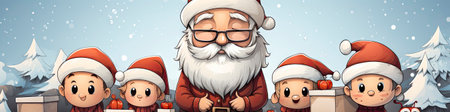 Merry Christmas and happy new year greeting card with cute Santa Claus collection. Holiday cartoon characters setの素材